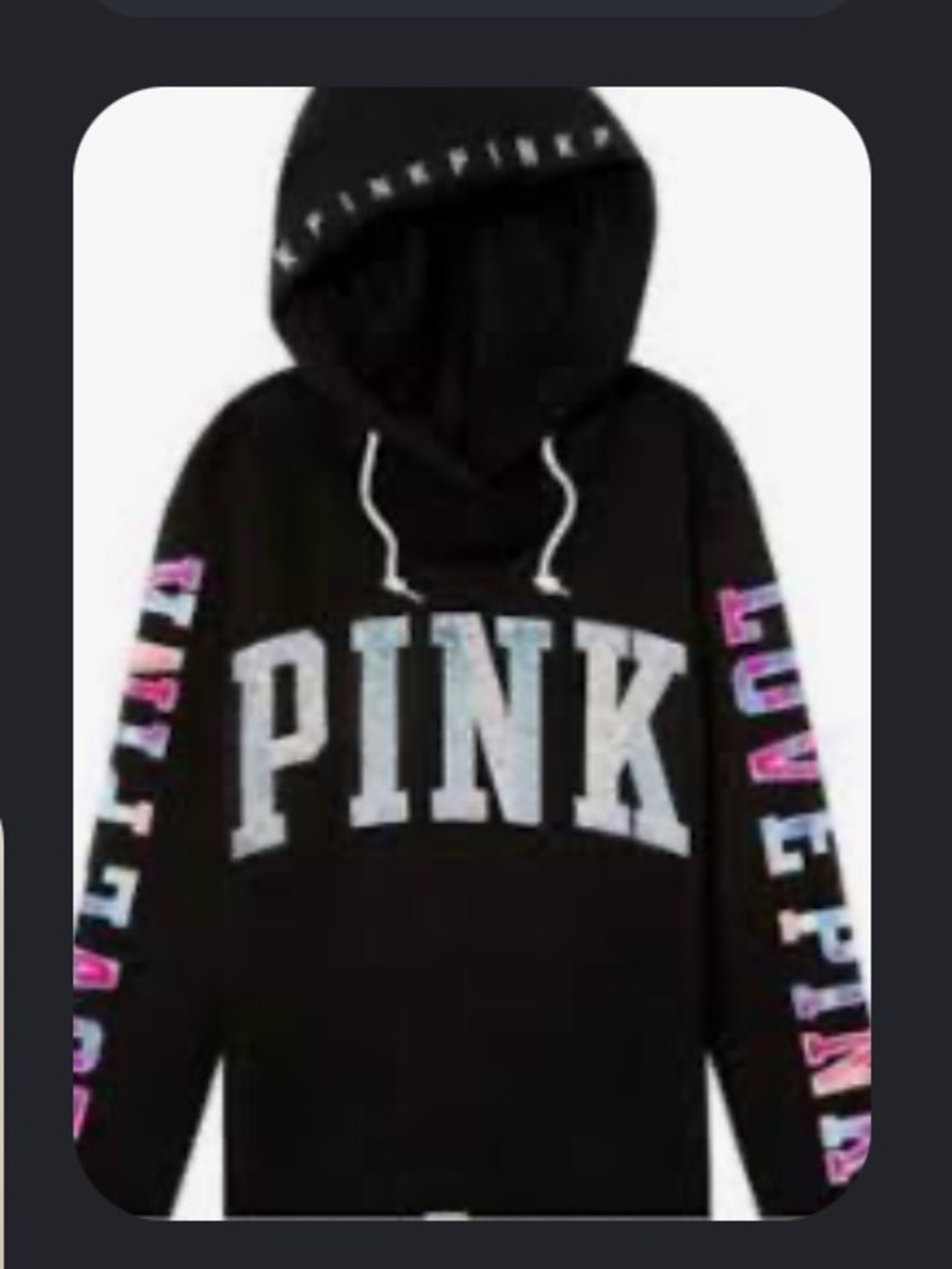 Rare VS Pink Bling Watercolor Hooded Sweatshirt Size Large